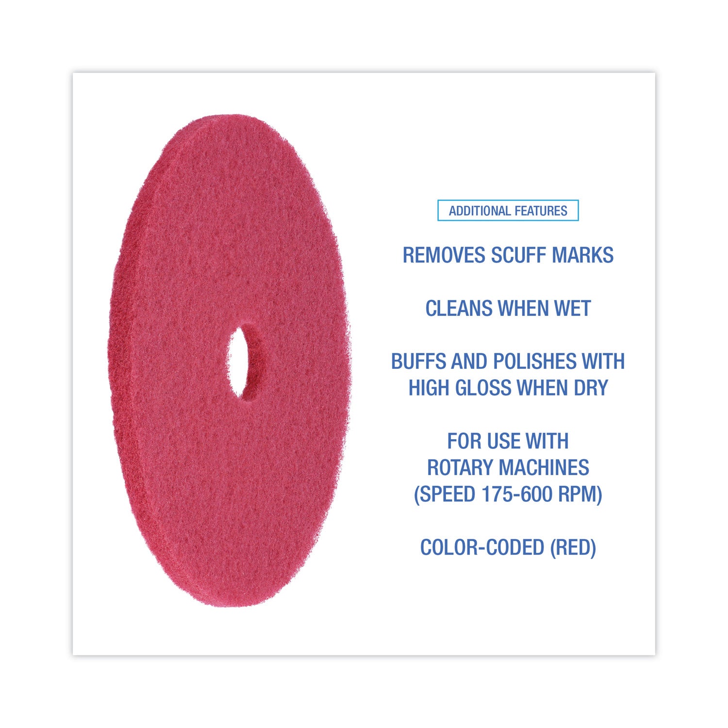 Boardwalk Buffing Floor Pads, 20" Diameter, Red, 5/Carton