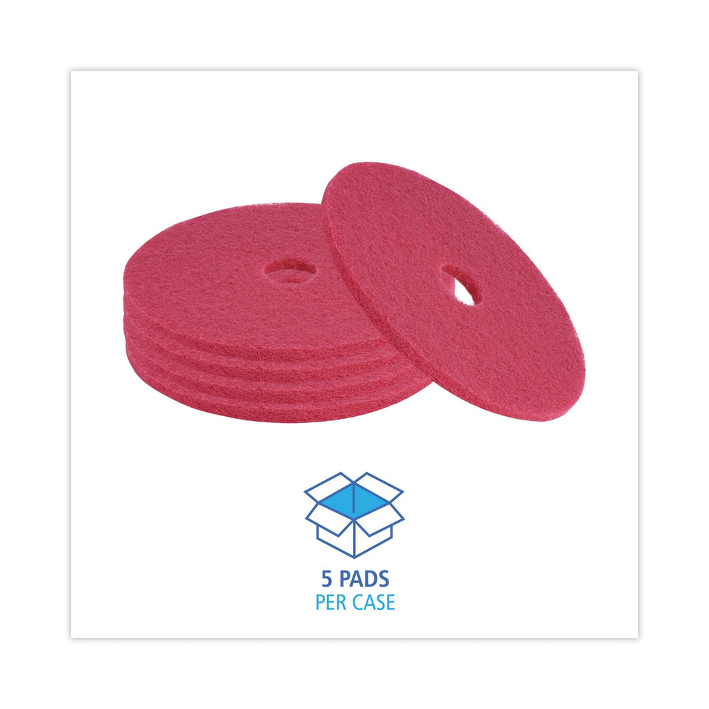 Boardwalk Buffing Floor Pads, 20" Diameter, Red, 5/Carton