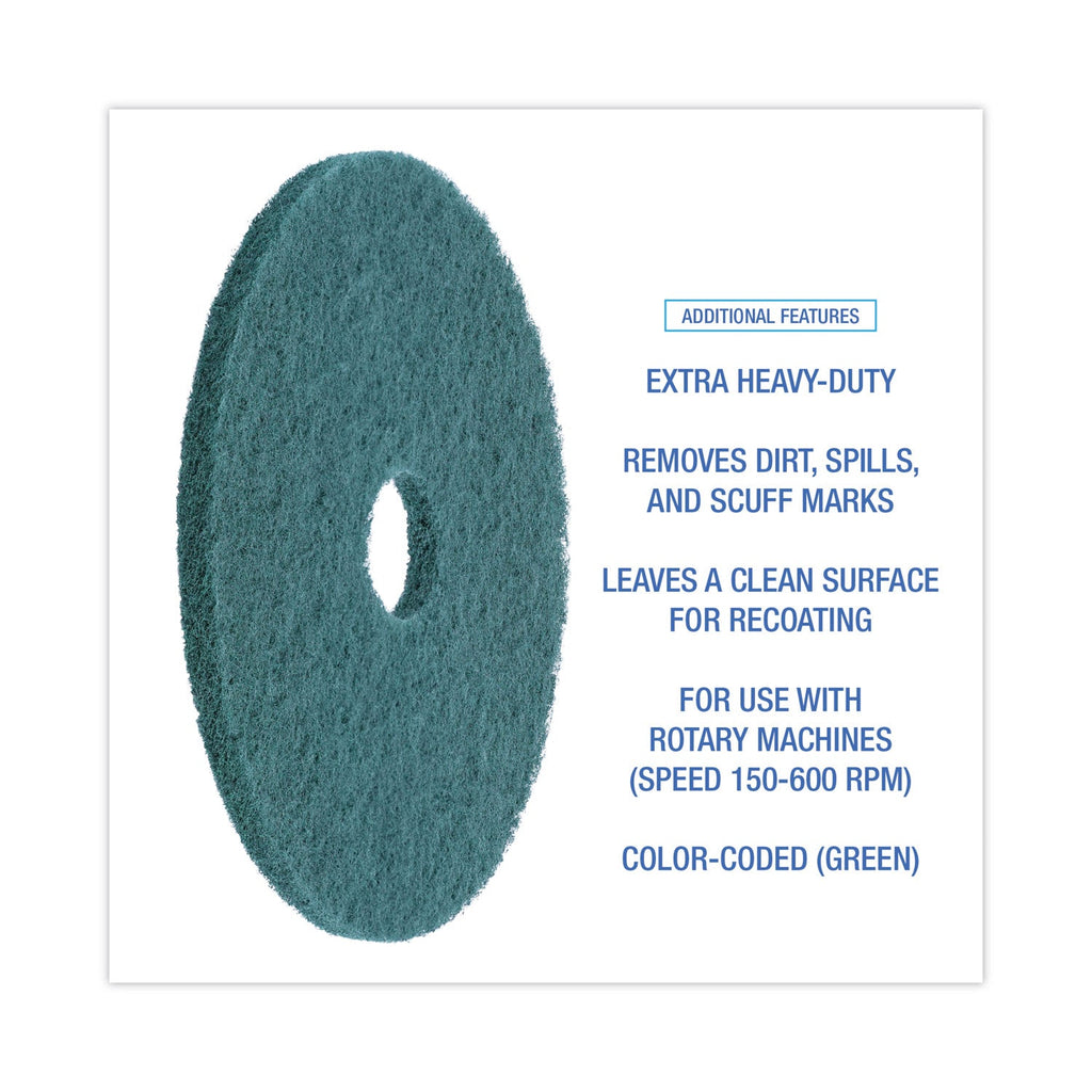 Boardwalk Heavy-Duty Scrubbing Floor Pads, 20" Diameter, Green, 5/Carton