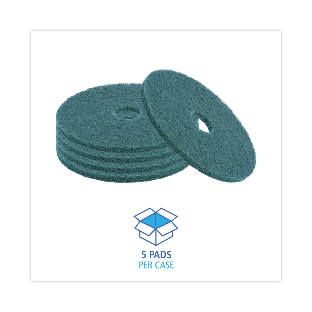 Boardwalk Heavy-Duty Scrubbing Floor Pads, 20" Diameter, Green, 5/Carton