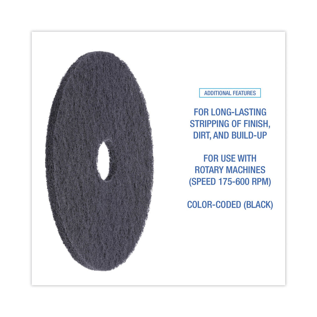 Boardwalk Stripping Floor Pads, 19" Diameter, Black, 5/Carton