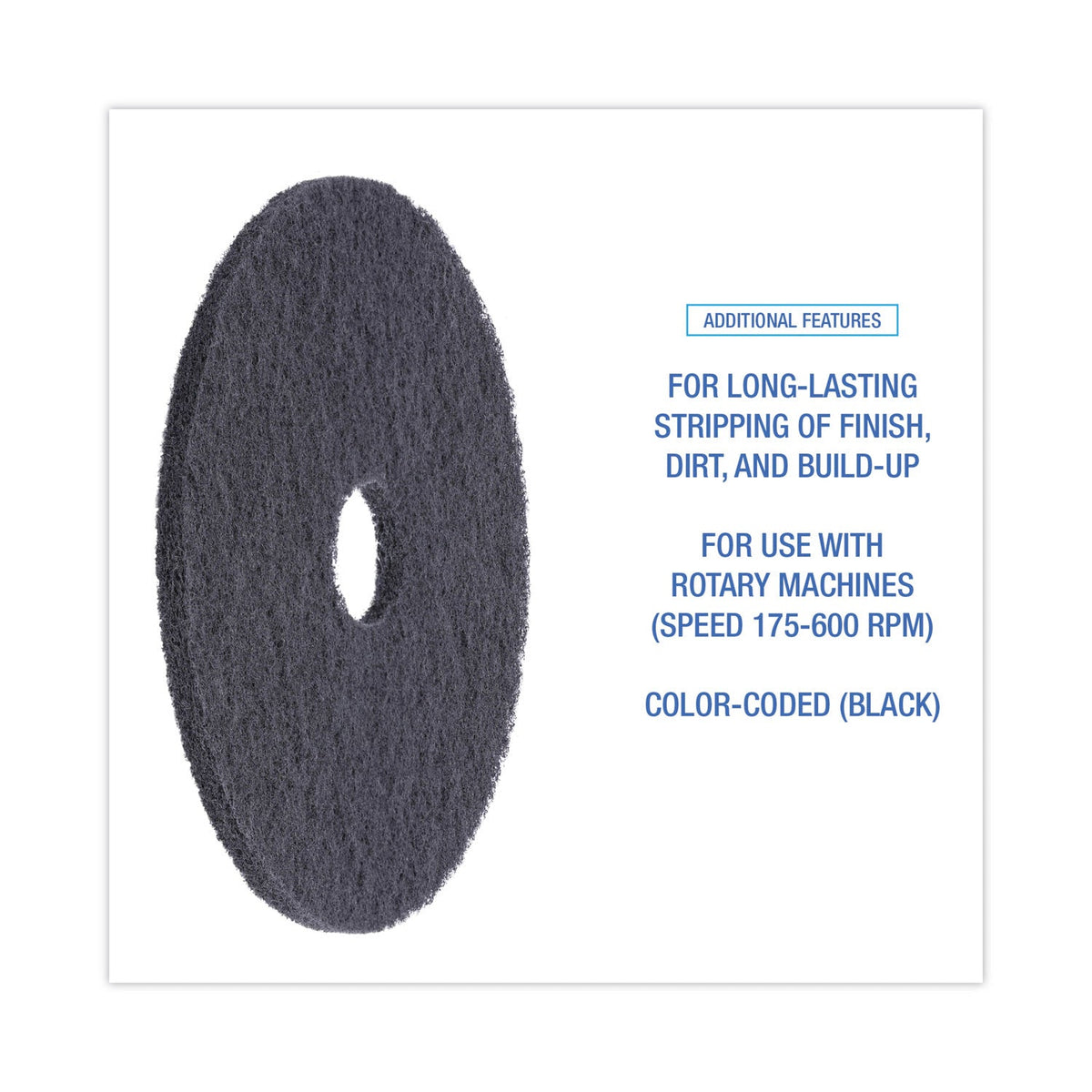 Boardwalk Stripping Floor Pads, 19" Diameter, Black, 5/Carton