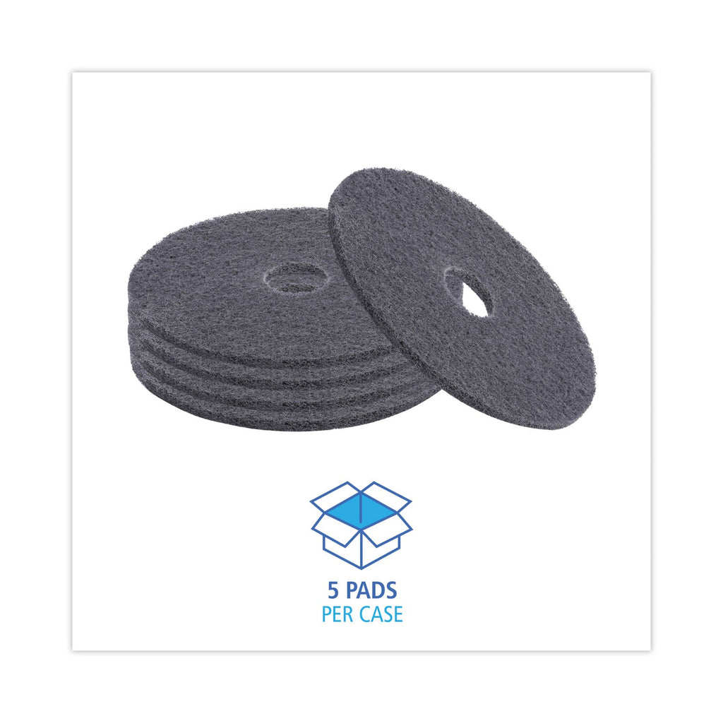 Boardwalk High Performance Stripping Floor Pads, 17" Diameter, Black, 5/Carton