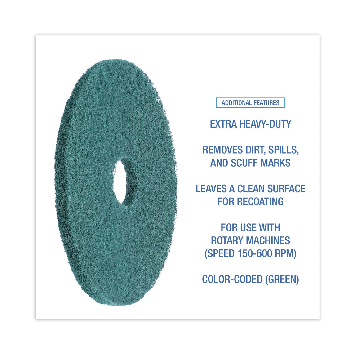 Boardwalk Heavy-Duty Scrubbing Floor Pads, 16" Diameter, Green, 5/Carton
