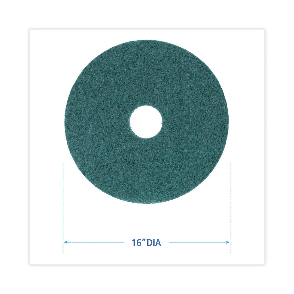 Boardwalk Heavy-Duty Scrubbing Floor Pads, 16" Diameter, Green, 5/Carton