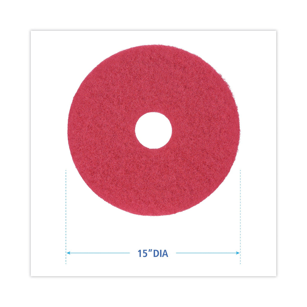 Boardwalk Buffing Floor Pads, 15" Diameter, Red, 5/Carton