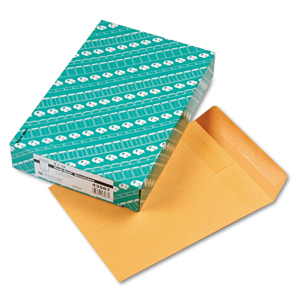 Quality Park Redi-Seal Catalog Envelope, #10 1/2, Cheese Blade Flap, Redi-Seal Adhesive Closure, 9 x 12, Brown Kraft, 100/Box