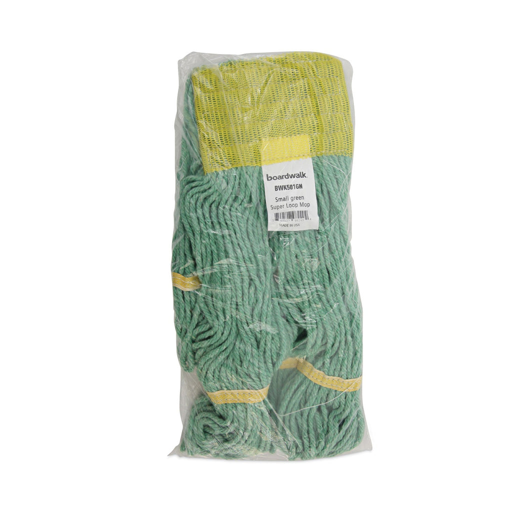 Boardwalk Super Loop Wet Mop Head, Cotton/Synthetic Fiber, 5" Headband, Small Size, Green, 12/Carton