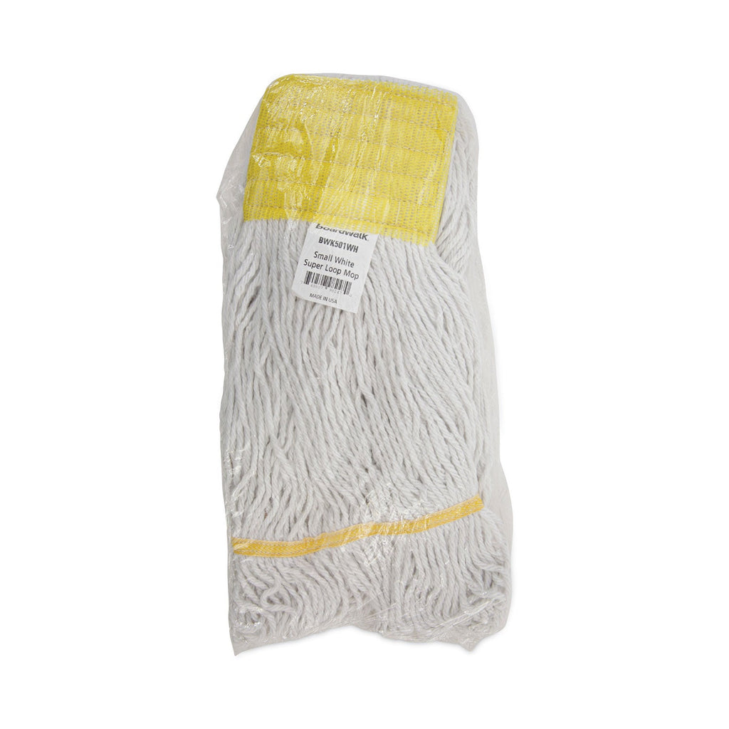Boardwalk Super Loop Wet Mop Head, Cotton/Synthetic Fiber, 5" Headband, Small Size, White, 12/Carton