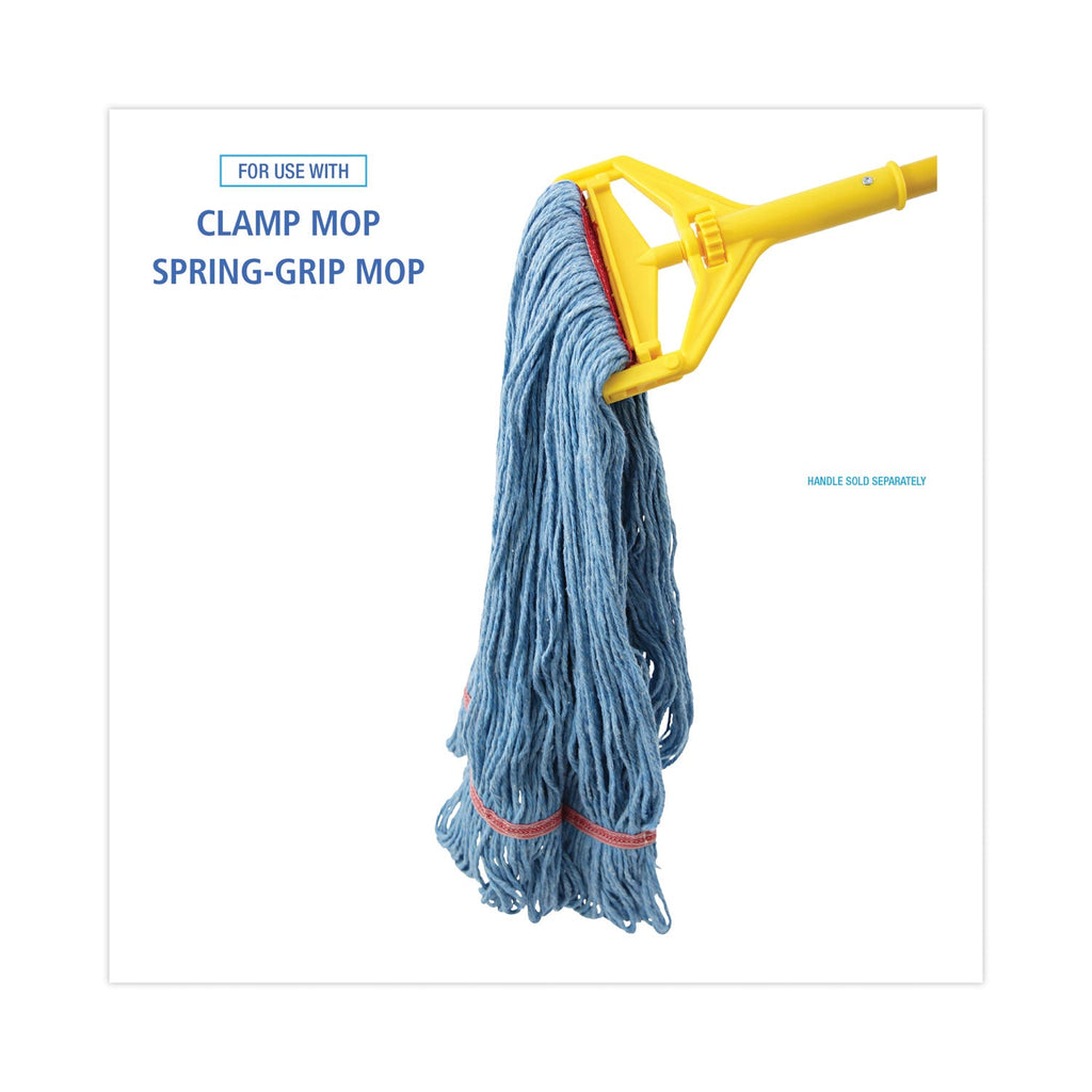 Boardwalk Super Loop Wet Mop Head, Cotton/Synthetic Fiber, 1" Headband, Large Size, Blue, 12/Carton