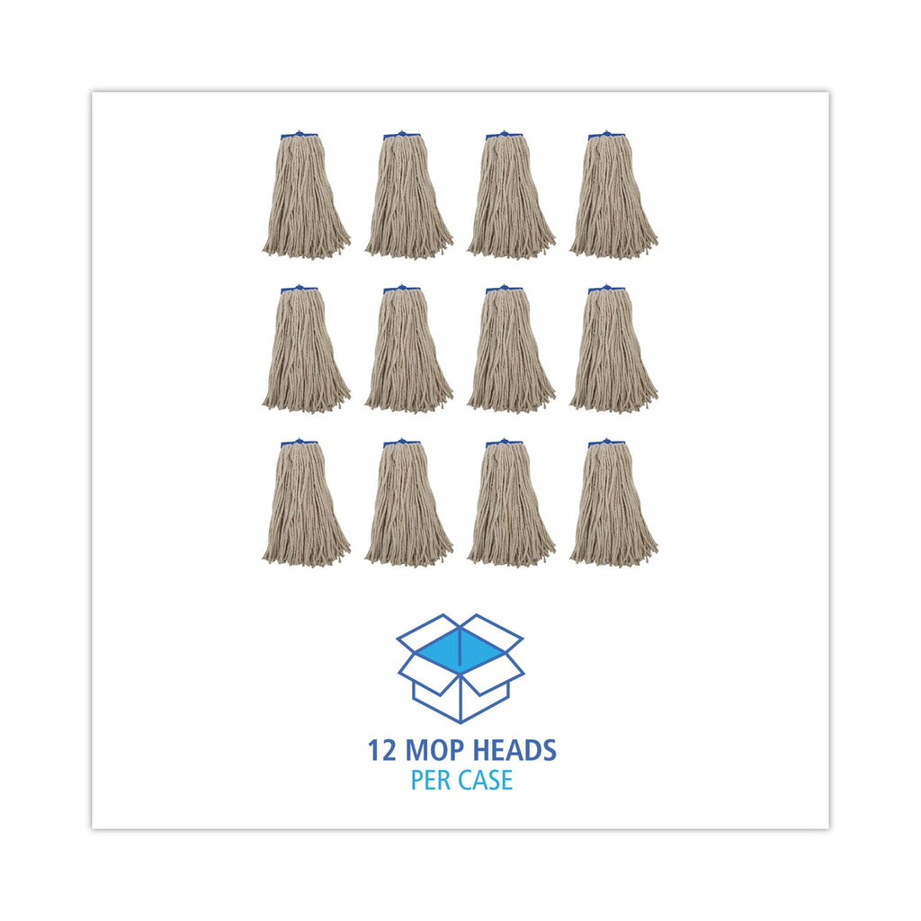 Boardwalk Cut-End Lie-Flat Wet Mop Head, Cotton, 16oz, White, 12/Carton