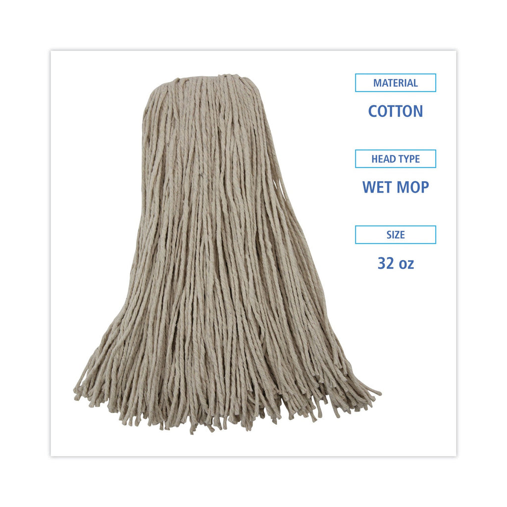 Boardwalk Mop Head, Economical Lie-Flat Head, Cotton Fiber, 32oz, White, 12/Carton