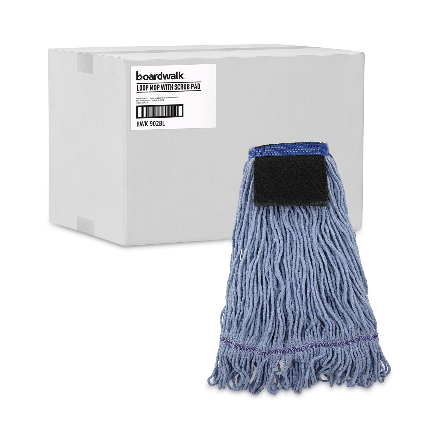 Boardwalk Mop Head, Loop-End, Cotton With Scrub Pad, Medium, 12/Carton