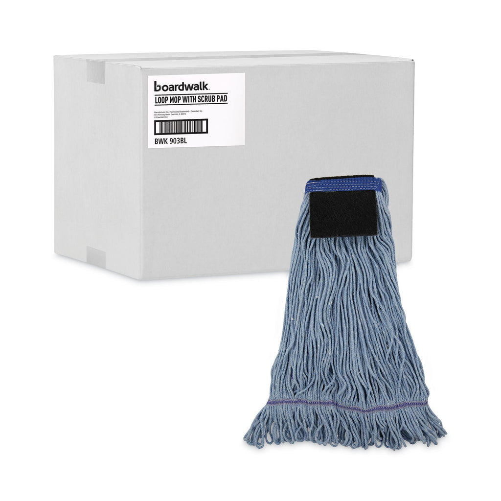 Boardwalk Mop Head, Loop-End, Cotton With Scrub Pad, Large, 12/Carton