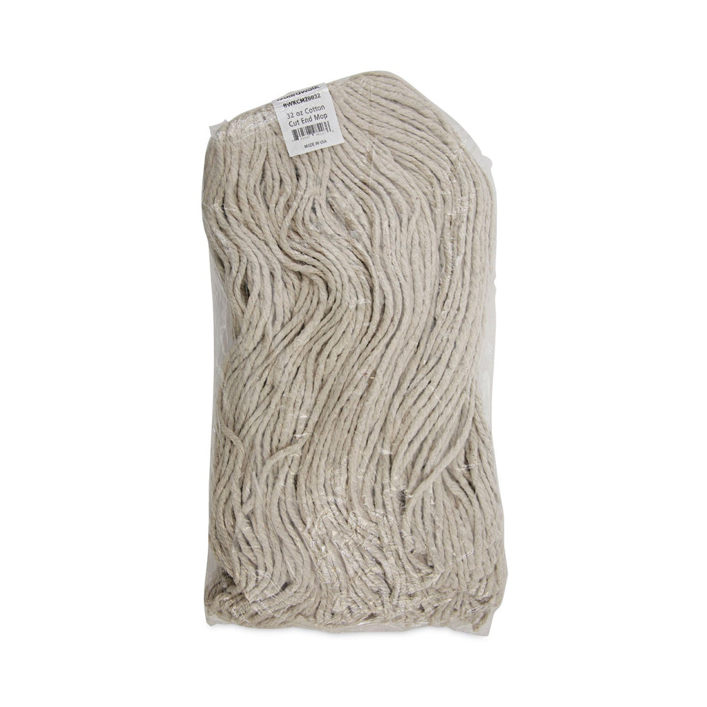 Boardwalk Mop Head, Cotton, Cut-End, White, 4-Ply, 32oz, 12/Carton