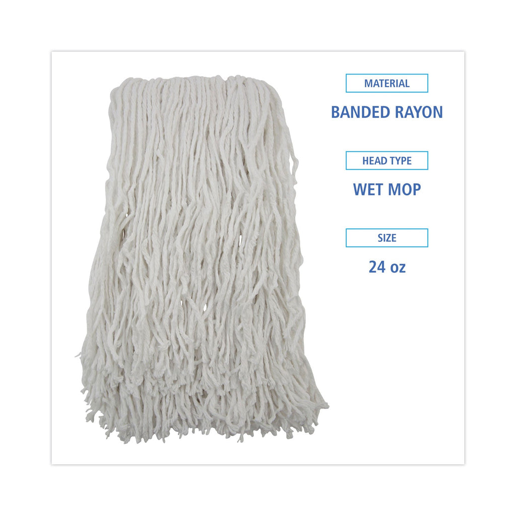 Boardwalk Banded Rayon Cut-End Mop Heads, #24, White, 1.25" Headband, 12/Carton