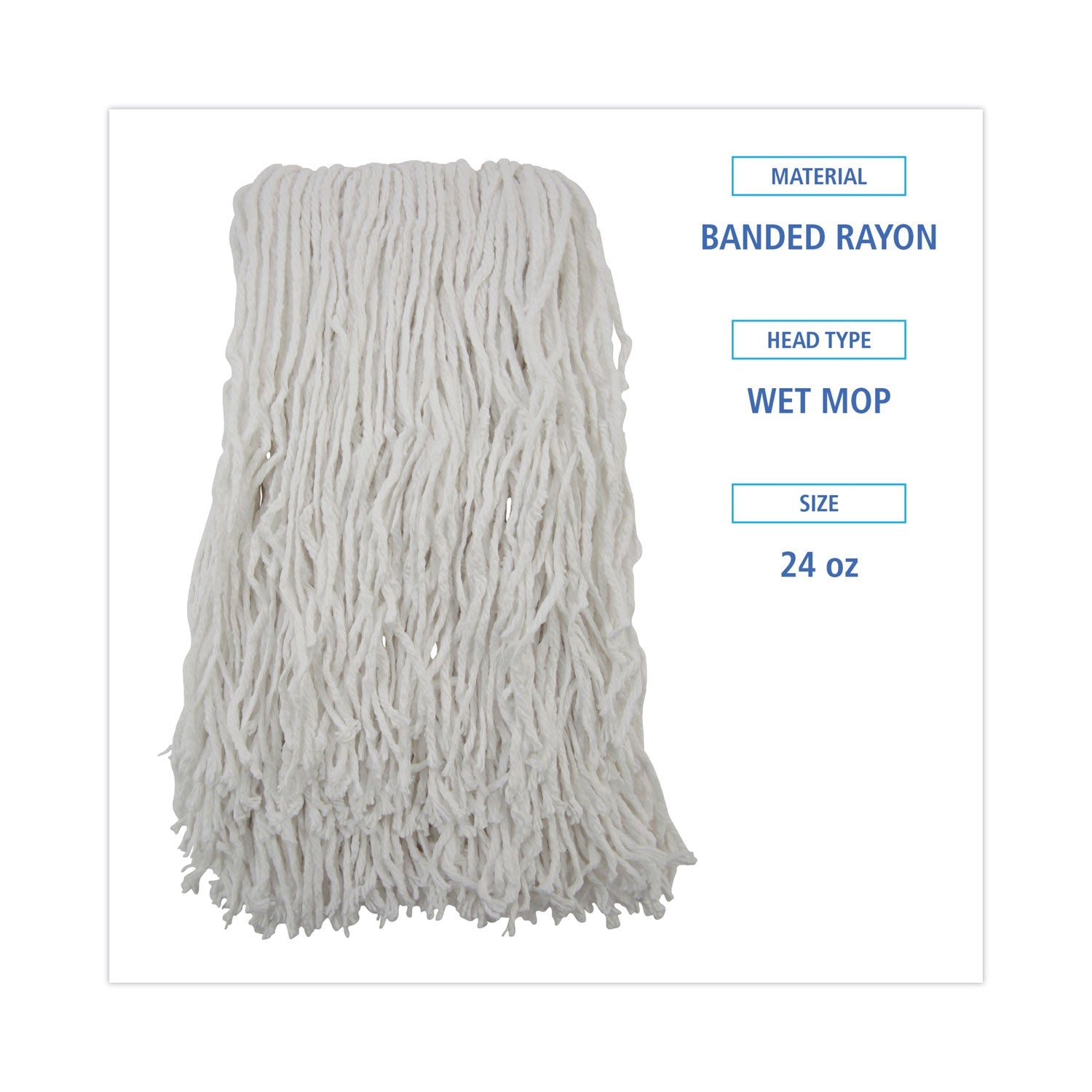 Boardwalk Banded Rayon Cut-End Mop Heads, #24, White, 1.25" Headband, 12/Carton