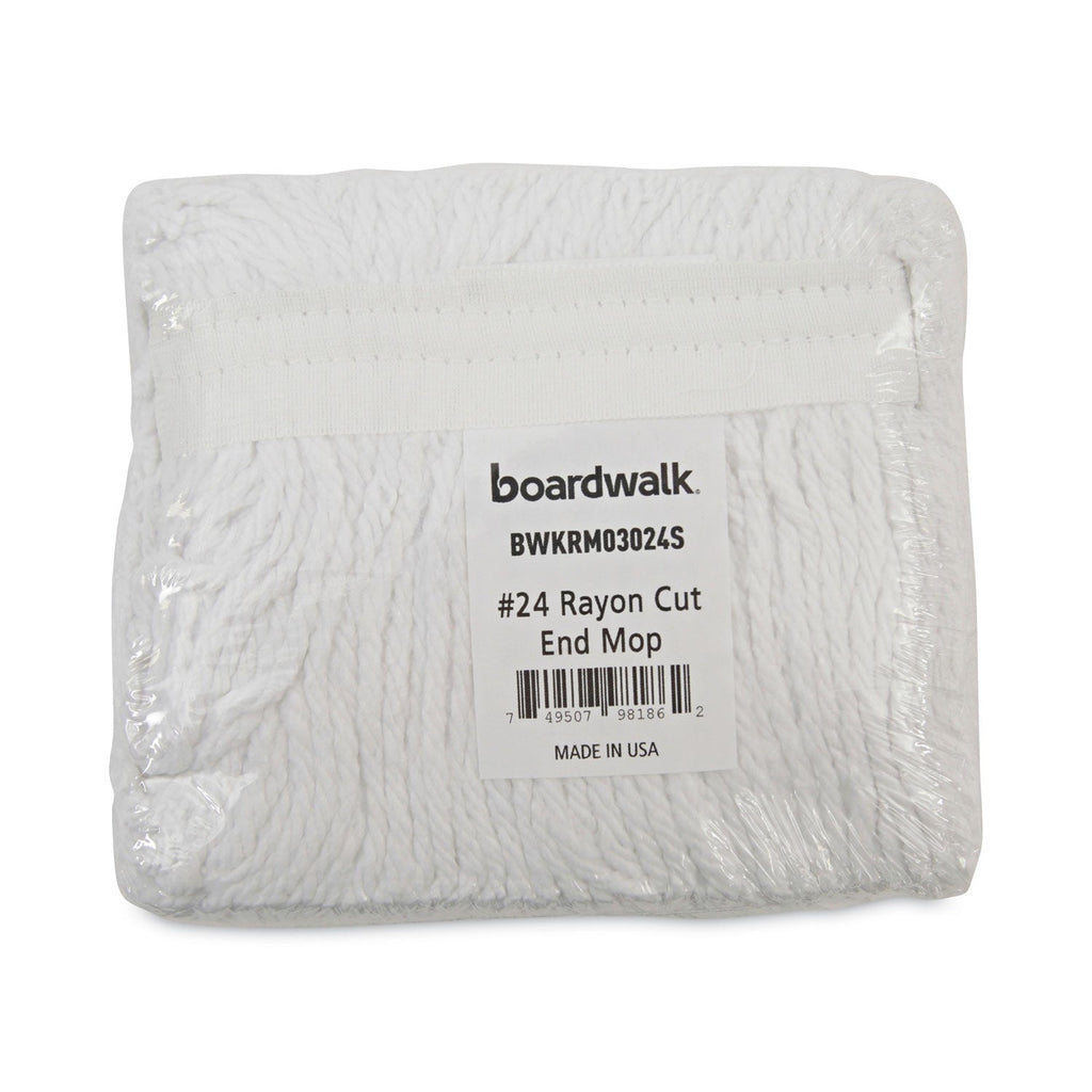Boardwalk Banded Rayon Cut-End Mop Heads, #24, White, 1.25" Headband, 12/Carton