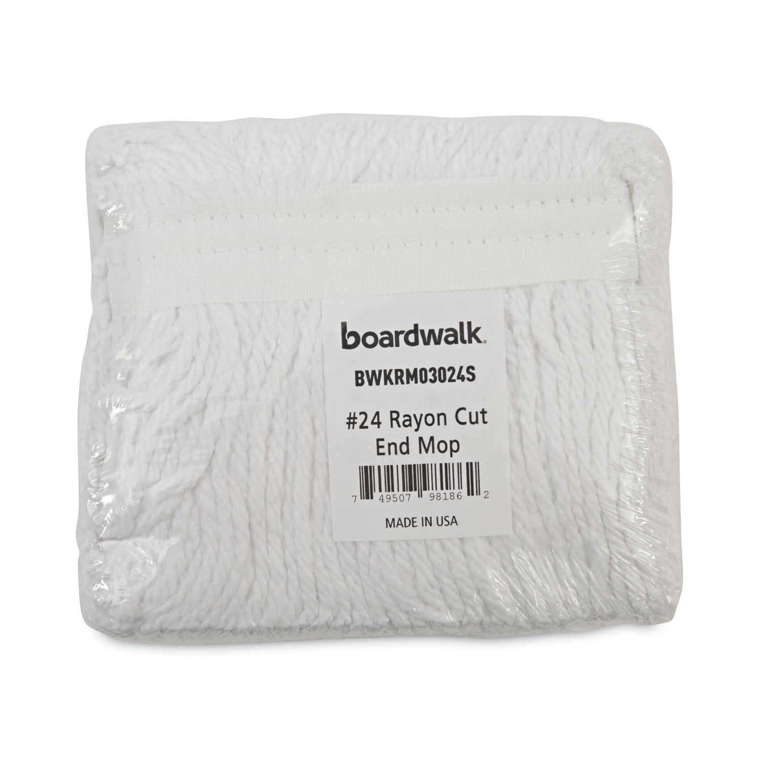 Boardwalk Banded Rayon Cut-End Mop Heads, #24, White, 1.25" Headband, 12/Carton