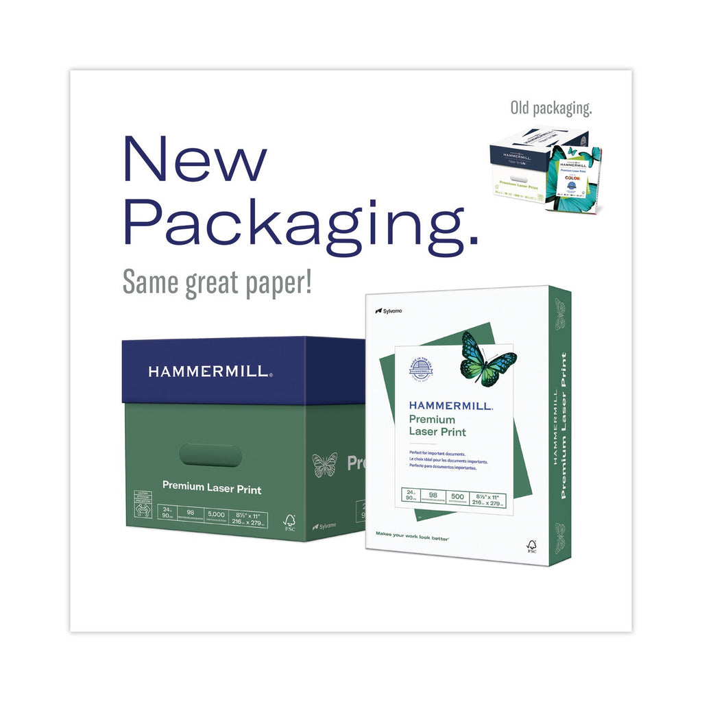 Hammermill Premium Laser Print Paper, 98 Bright, 24 lb Bond Weight, 8.5 x 14, White, 500/Ream