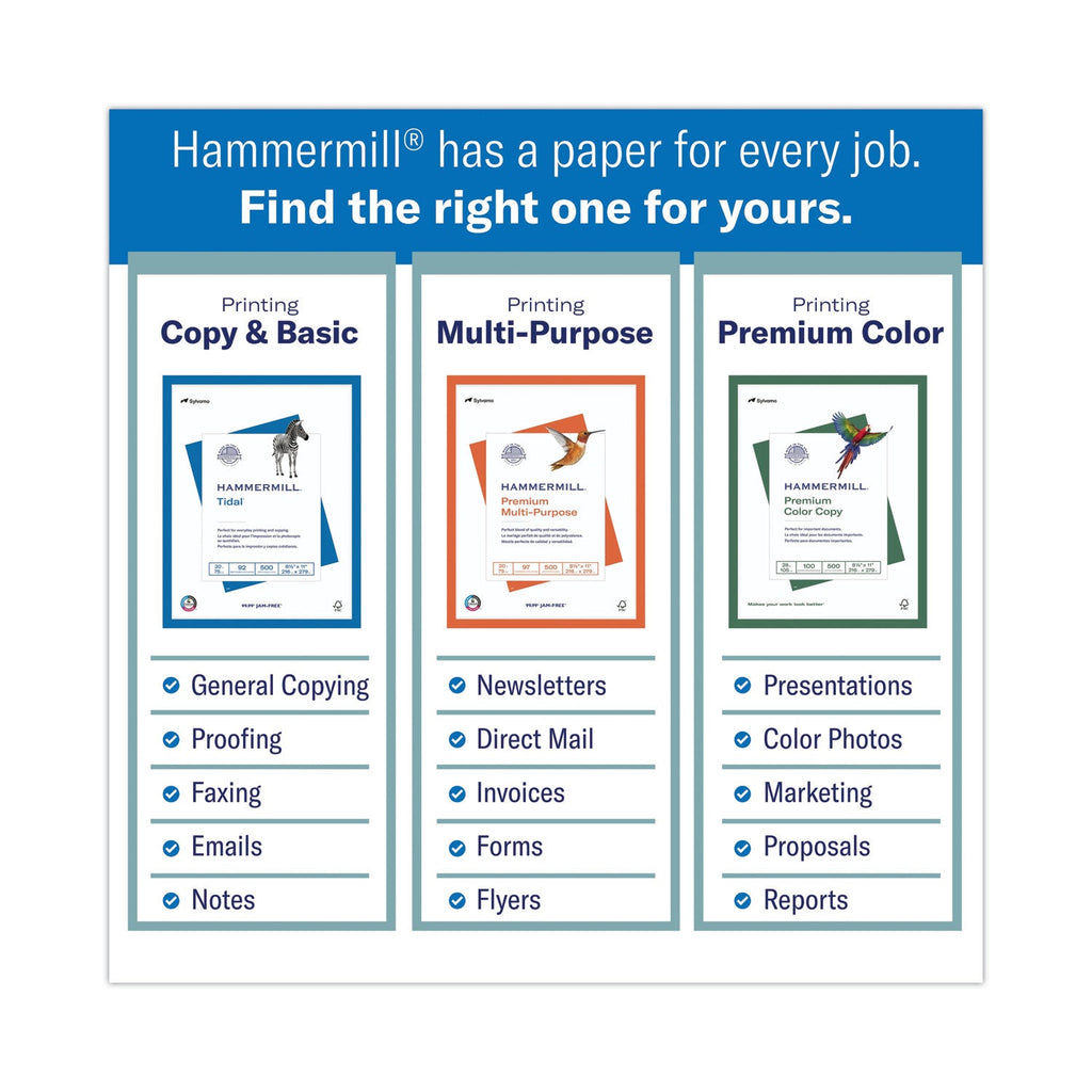 Hammermill Fore Multipurpose Print Paper, 96 Bright, 20 lb Bond Weight, 8.5 x 14, White, 500/Ream