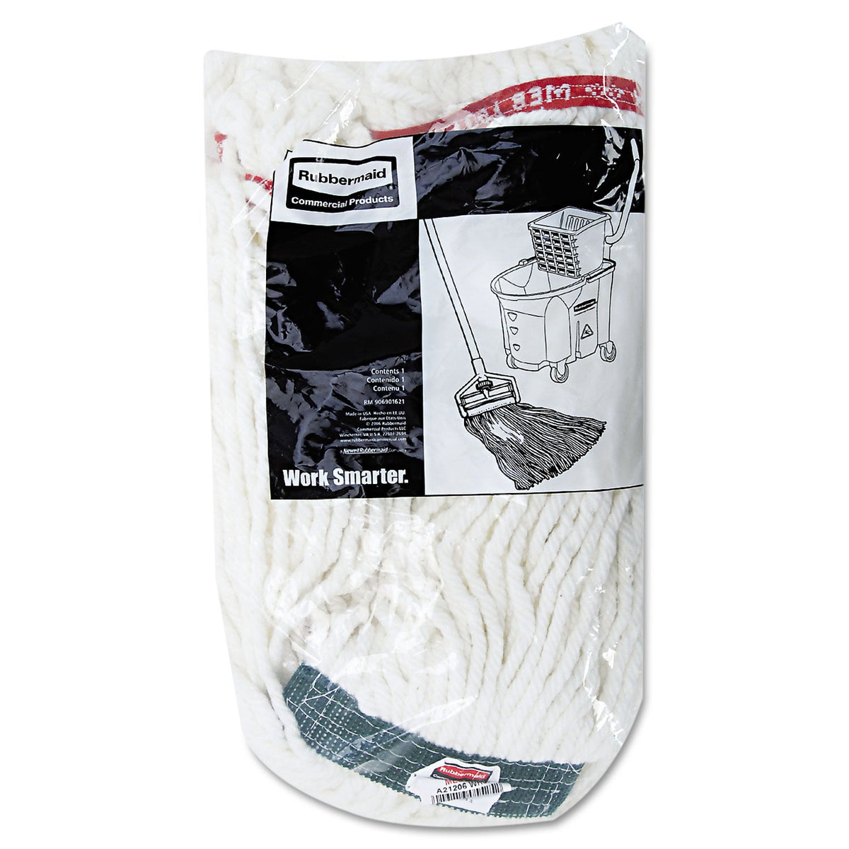 Rubbermaid Web Foot Shrinkless Looped-End Wet Mop Head, Cotton/Synthetic, Medium, White