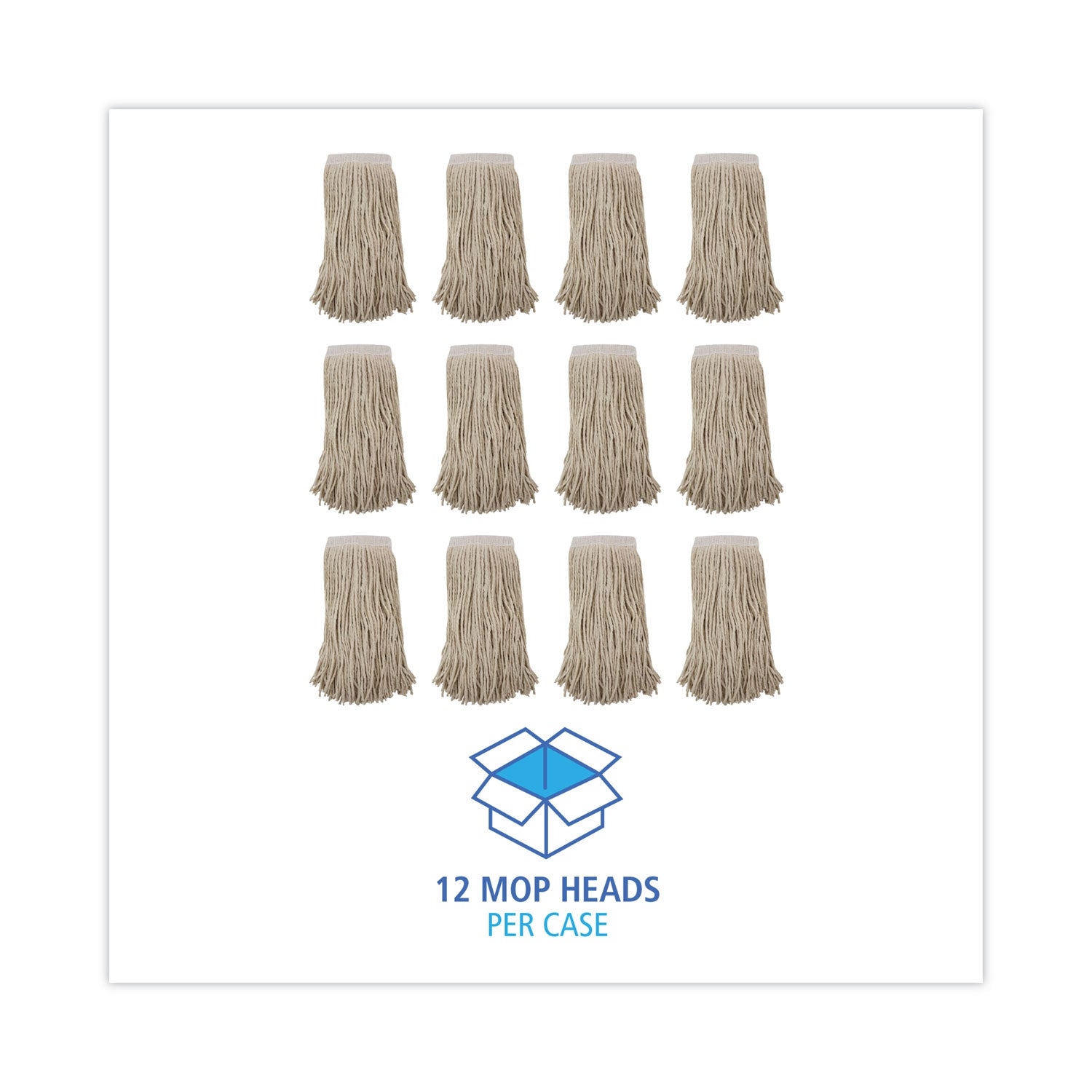 Boardwalk Mop Head, Premium Saddleback Head, Cotton Fiber, 24 oz, White, 12/Carton
