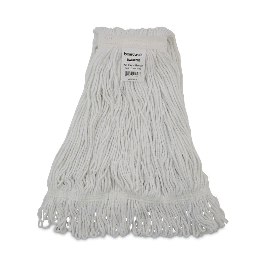 Boardwalk Pro Loop Web/Tailband Wet Mop Head, Rayon, #24 Size, White, 12/Carton