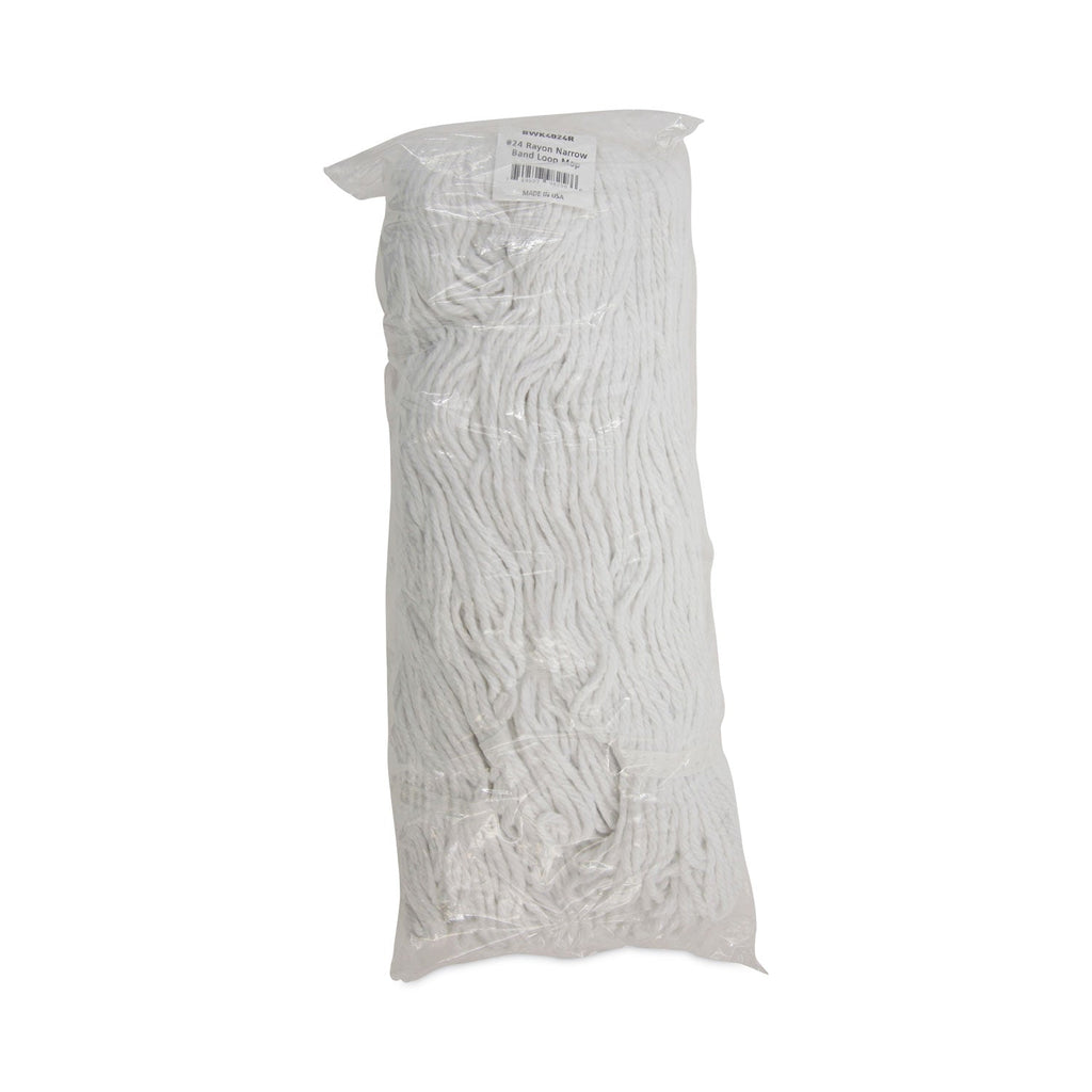 Boardwalk Pro Loop Web/Tailband Wet Mop Head, Rayon, #24 Size, White, 12/Carton