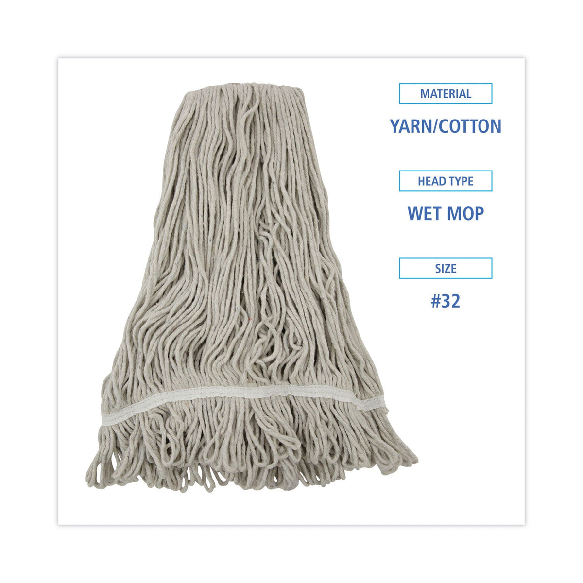 Boardwalk Mop Head, Loop Web/Tailband, Value Standard, Cotton, No. 32, White, 12/Carton