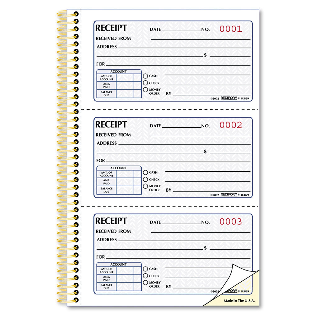Rediform Money Receipt Book, Two-Part Carbonless, 5 x 2.75, 3/Page, 225 Forms
