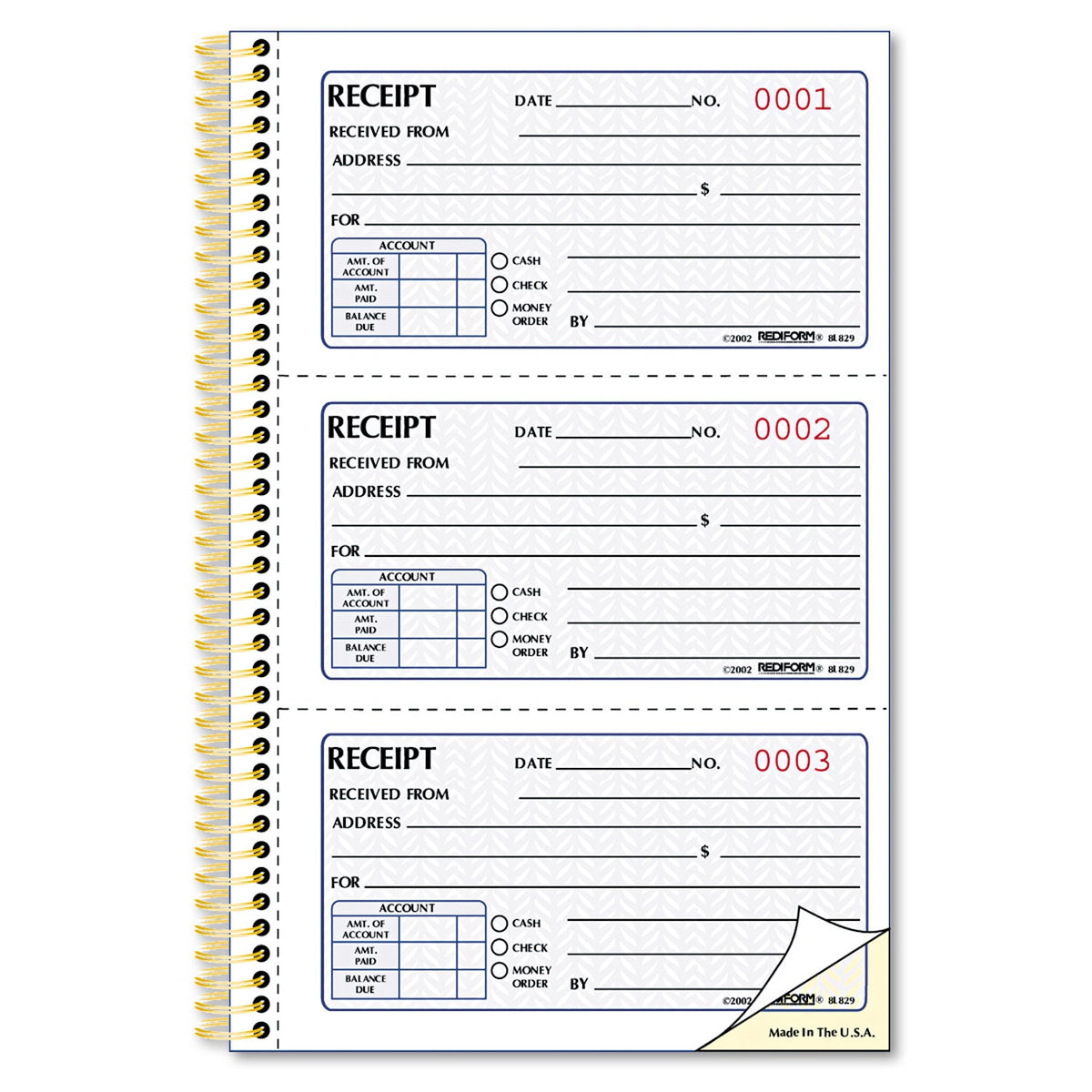 Rediform Money Receipt Book, Two-Part Carbonless, 5 x 2.75, 3/Page, 225 Forms
