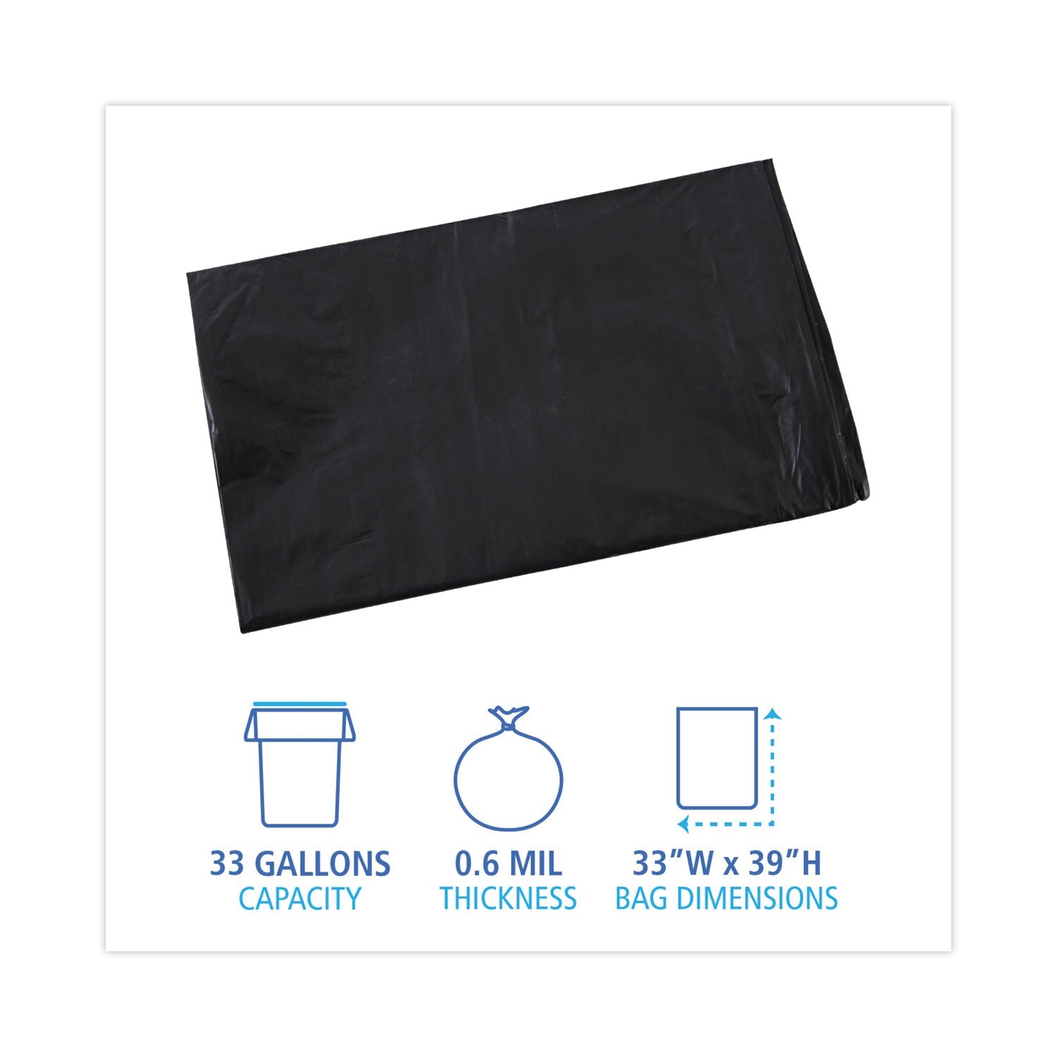 Boardwalk Linear Low Density Industrial Can Liners, 33 gal, 0.6 mil, 33 x 39, Black, 200/Carton