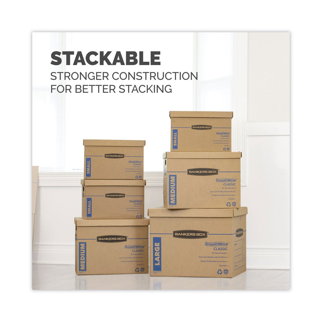 Bankers Box SmoothMove Classic Moving/Storage Box Kit, Half Slotted Container (HSC), Assorted Sizes: (8) Small, (4) Med, Brown/Blue,12/CT