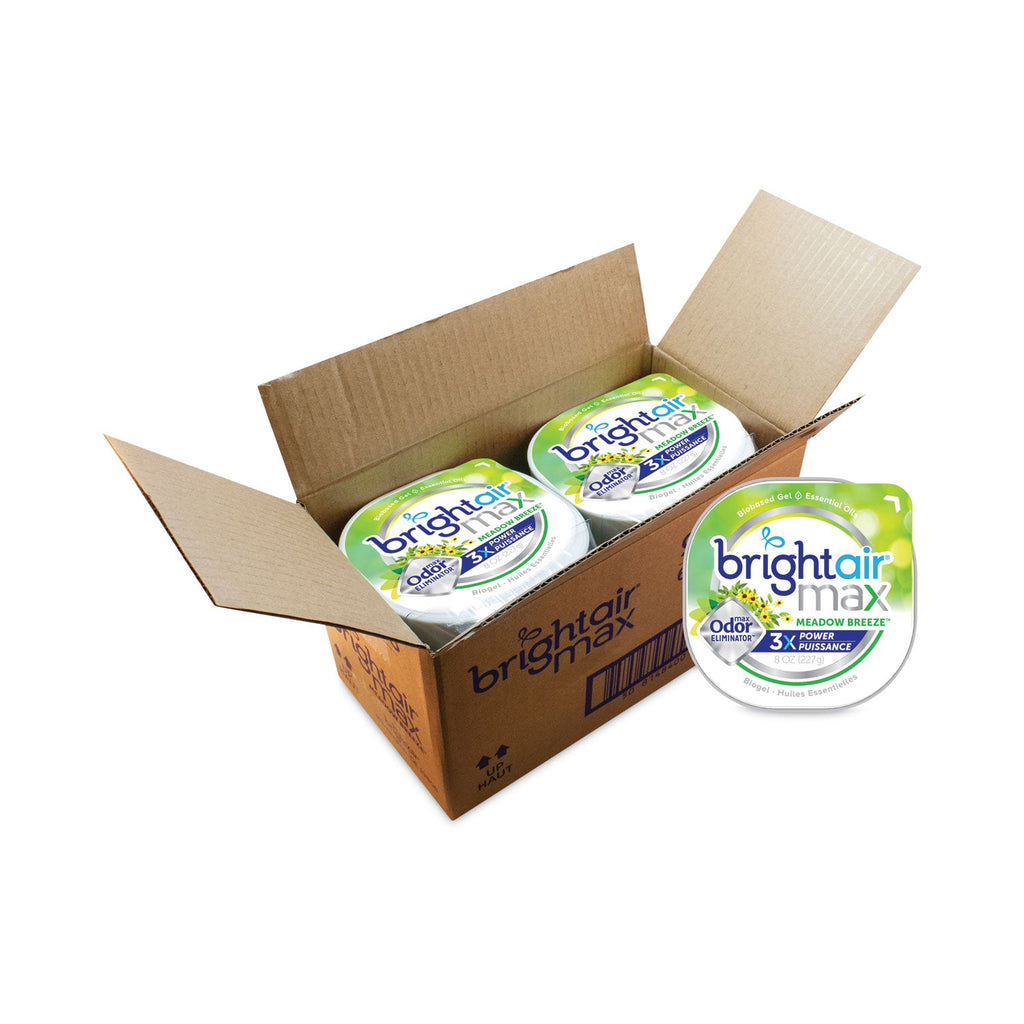 BRIGHT Air Max Odor Eliminator Air Freshener, Meadow Breeze, 8 oz Jar, 6/Carton