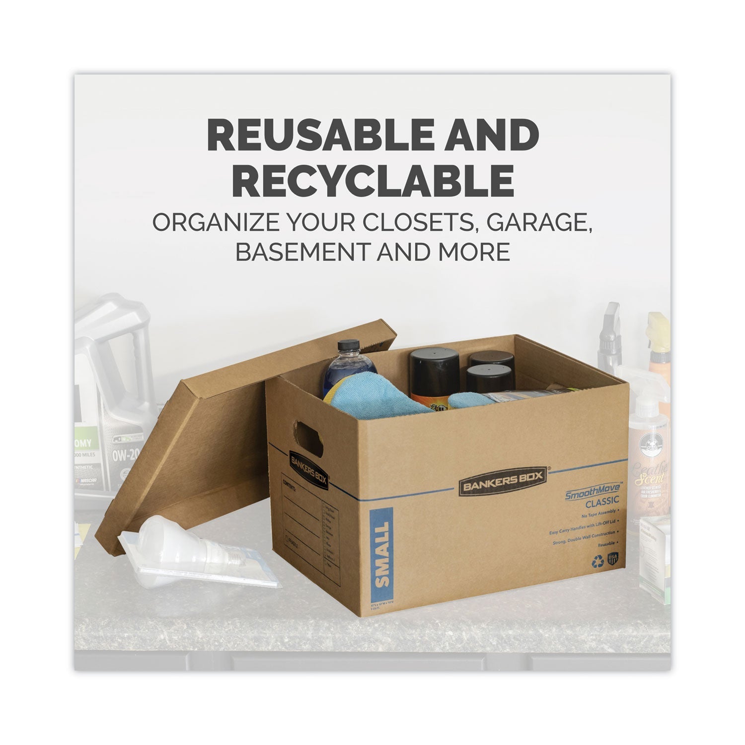 Bankers Box SmoothMove Classic Moving/Storage Boxes, Half Slotted Container (HSC), Small, 12" x 15" x 10", Brown/Blue, 20/Carton