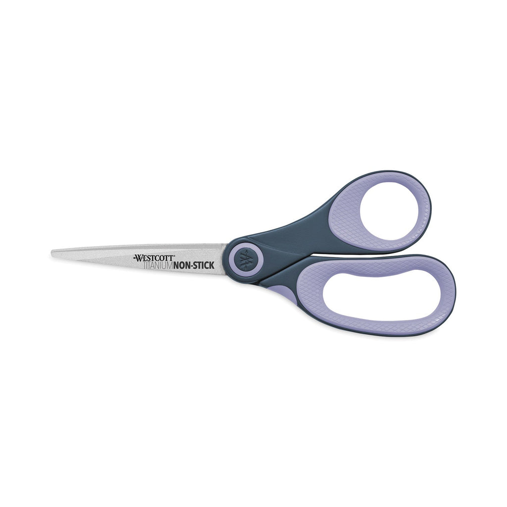 Westcott Non-Stick Titanium Bonded Scissors, 8" Long, 3.25" Cut Length, Gray/Purple Straight Handle
