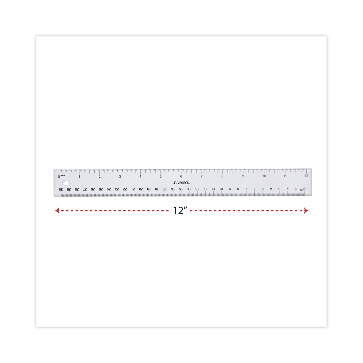 Universal Clear Plastic Ruler, Standard/Metric, 12" Long, Clear