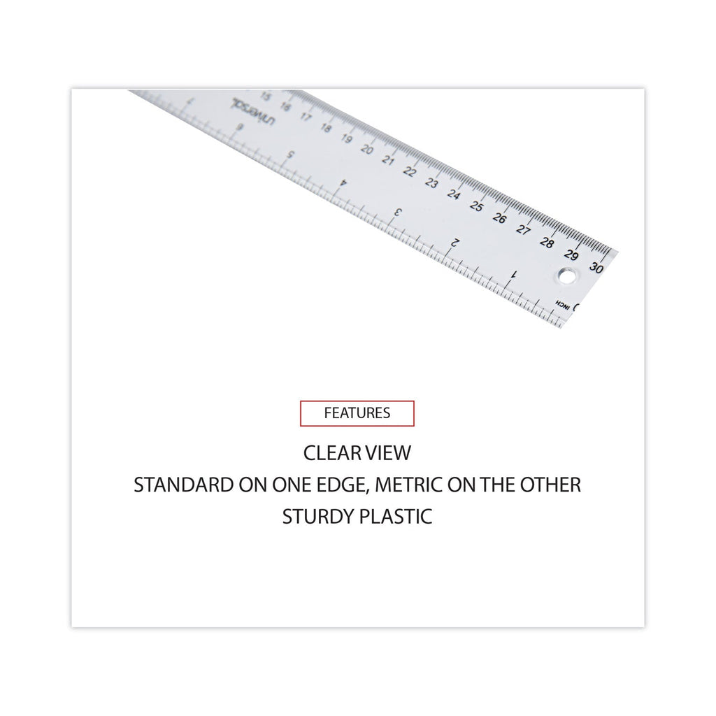 Universal Clear Plastic Ruler, Standard/Metric, 12" Long, Clear