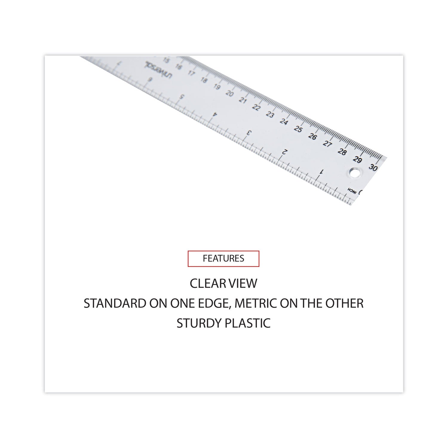 Universal Clear Plastic Ruler, Standard/Metric, 12" Long, Clear
