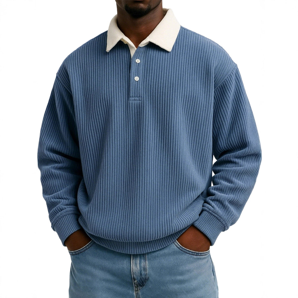 Mens Retro Color-block Corduroy Striped Casual Long-sleeve Shirt