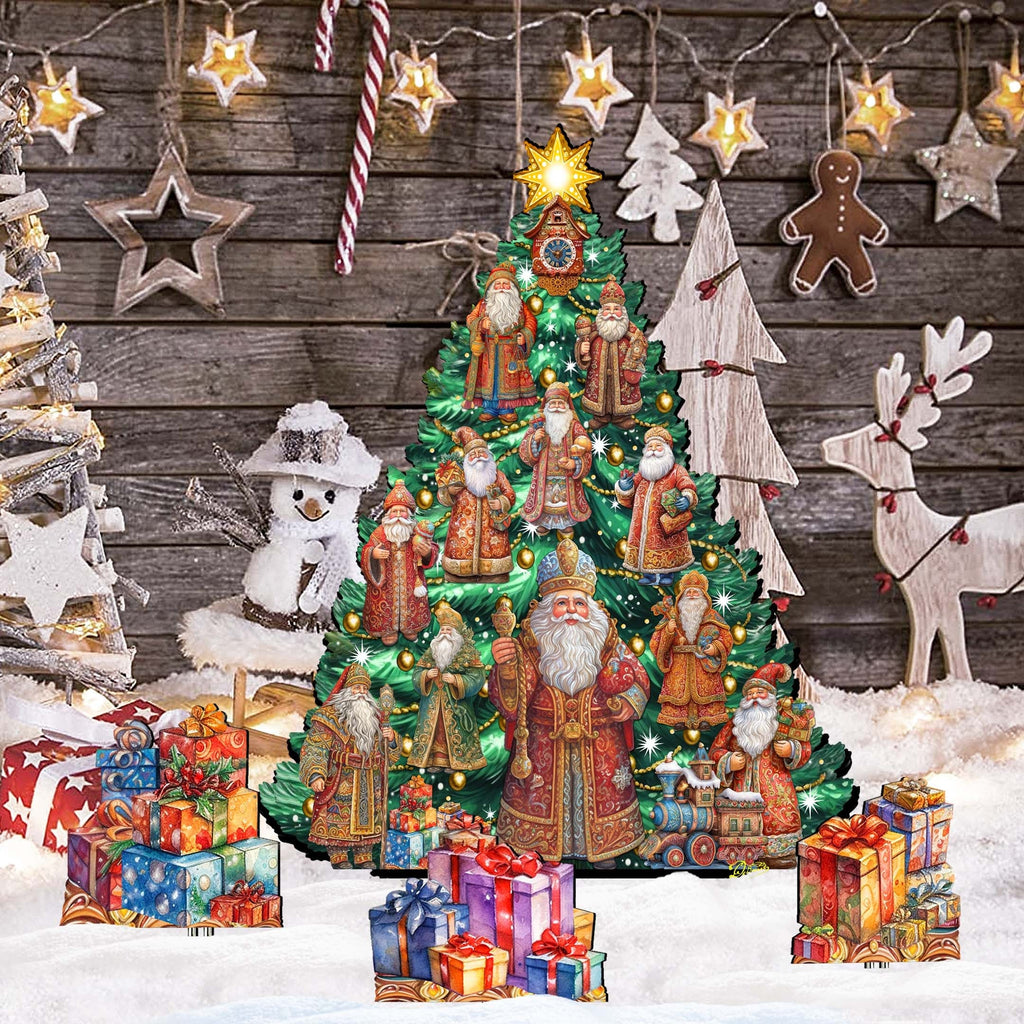 Santa-Themed Christmas Tree Set Outdoor Indoor Decor Wooden Christmas Decoration by G. Debrekht Christmas Decor - 8191517F-G