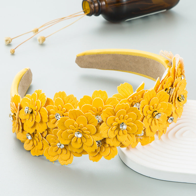Small Fresh Colorful Flowers Headdress Glass Diamond Retro Headband Female Trendy Hair Band Hair Accessories