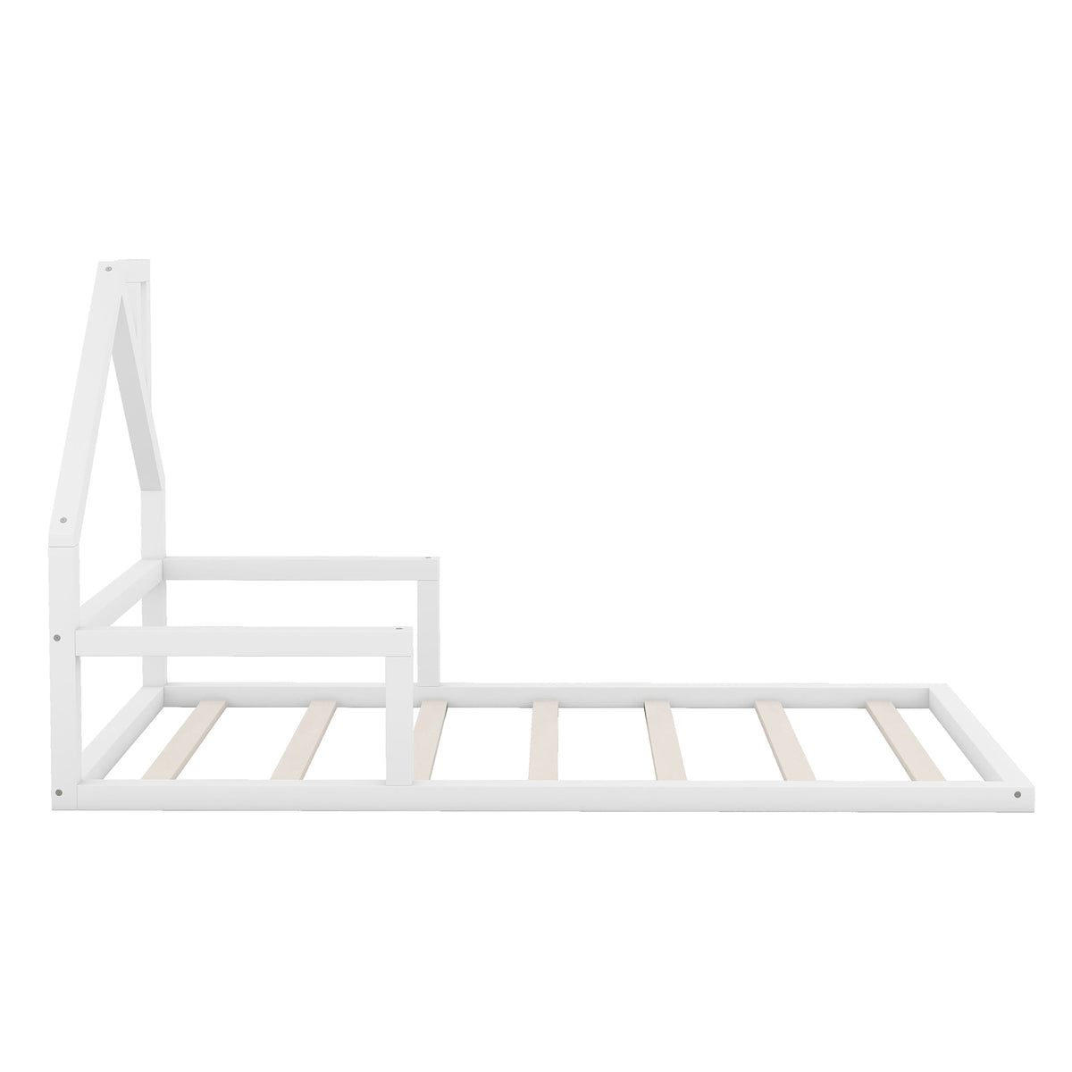 Twin Size Wood Floor Bed with House-shaped Headboard  White