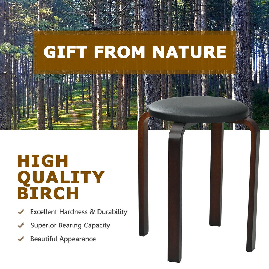 Set of 4 Bentwood Round Stool Stackable Dining Chairs with Padded Seat