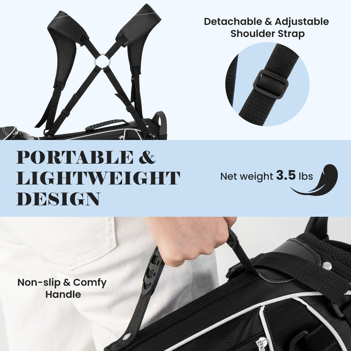 Golf Stand Cart Bag with 4 Way Divider Carry Organizer Pockets