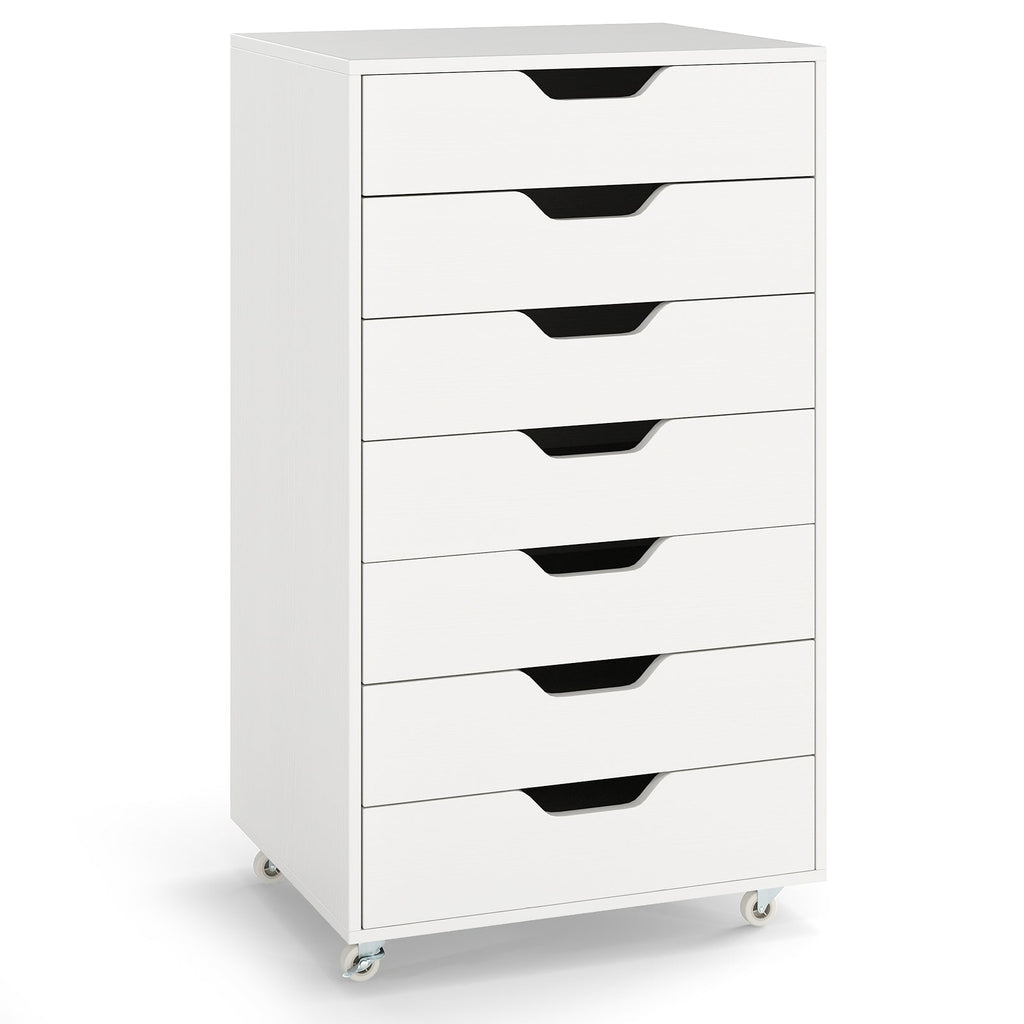 7-Drawer Chest Wooden Storage Dresser with Lockable Wheels