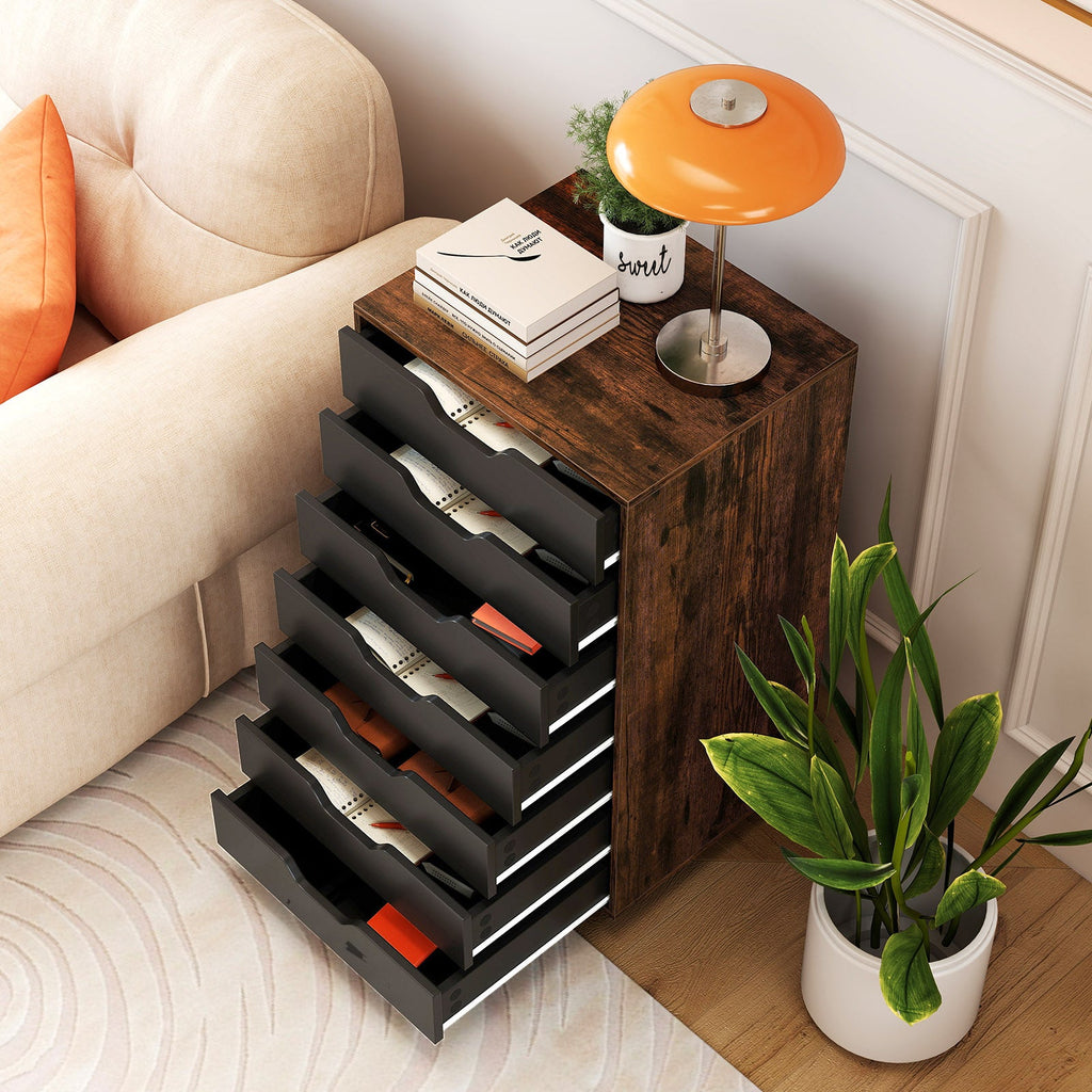 7-Drawer Chest Wooden Storage Dresser with Lockable Wheels