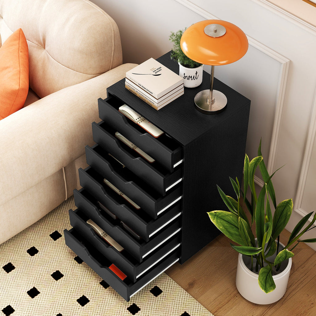 7-Drawer Chest Wooden Storage Dresser with Lockable Wheels