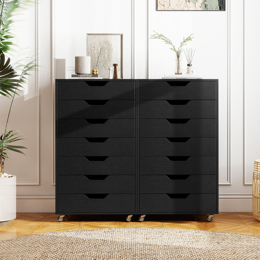 7-Drawer Chest Wooden Storage Dresser with Lockable Wheels